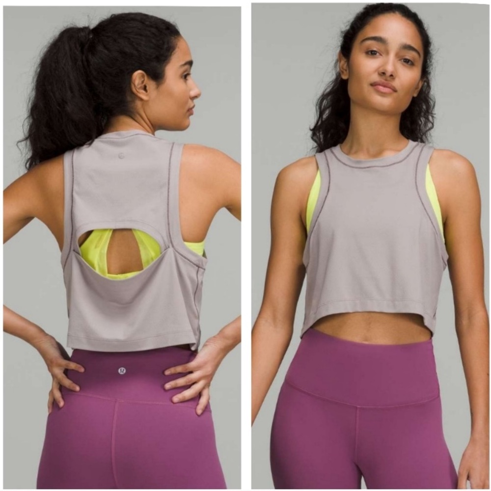 Grey-ish purple lululemon open-back cropped train tank